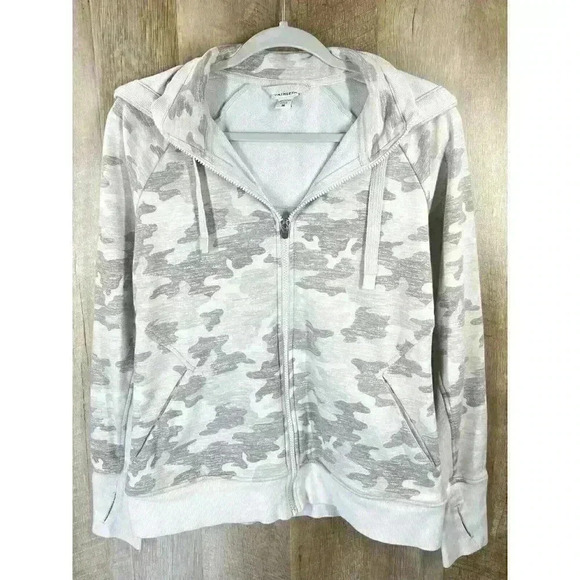 Athleta Jacket Women’s Medium Gray Camo Triumph Printed Hoodie Gypsum Full Zip - Picture 3 of 9